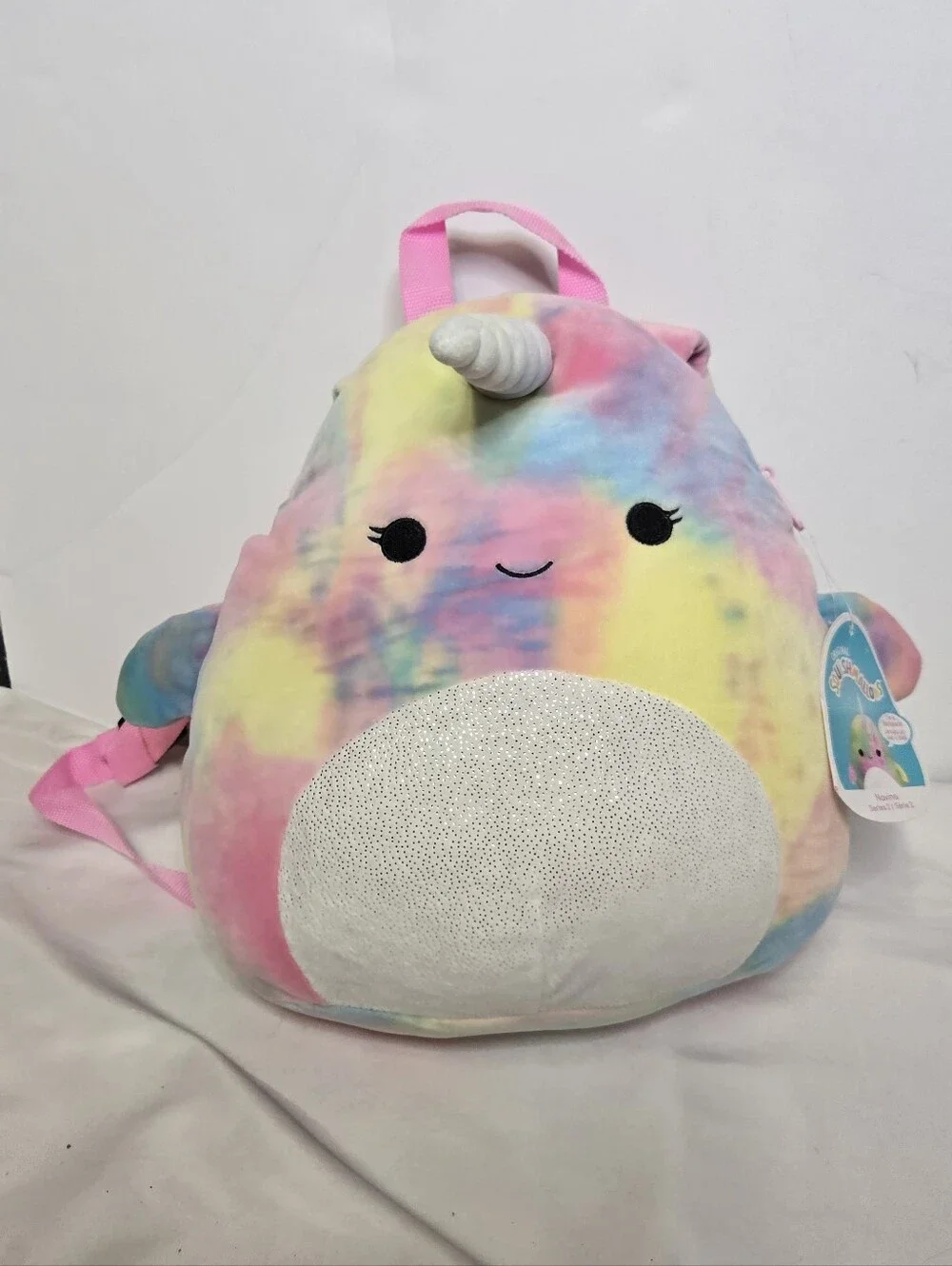 NEW Squishmallows tie dye Navina Narwhal Series 2 plush backpack